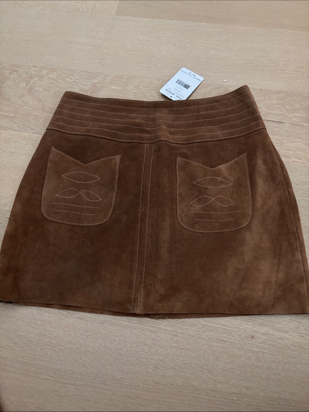 Free People Brown Suede Patch-Pocket Mini Skirt